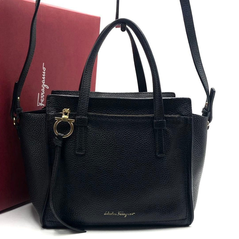 Amy Gancini 2-Way Handbag Tote Shoulder Black Leather
