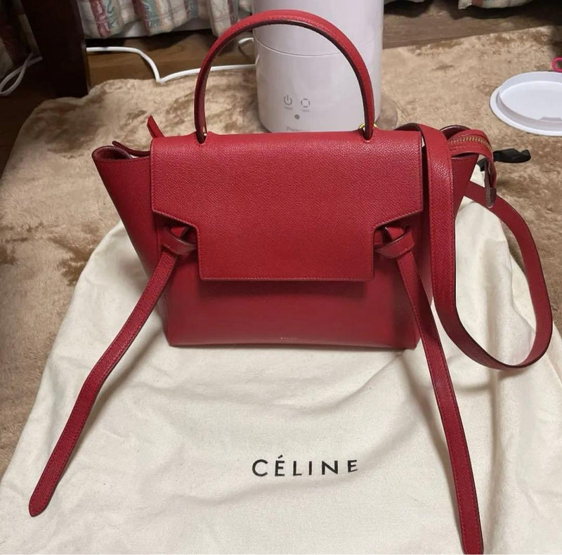 Celine Belt Bag Micro Handbag Calfskin Red Gold Hardware