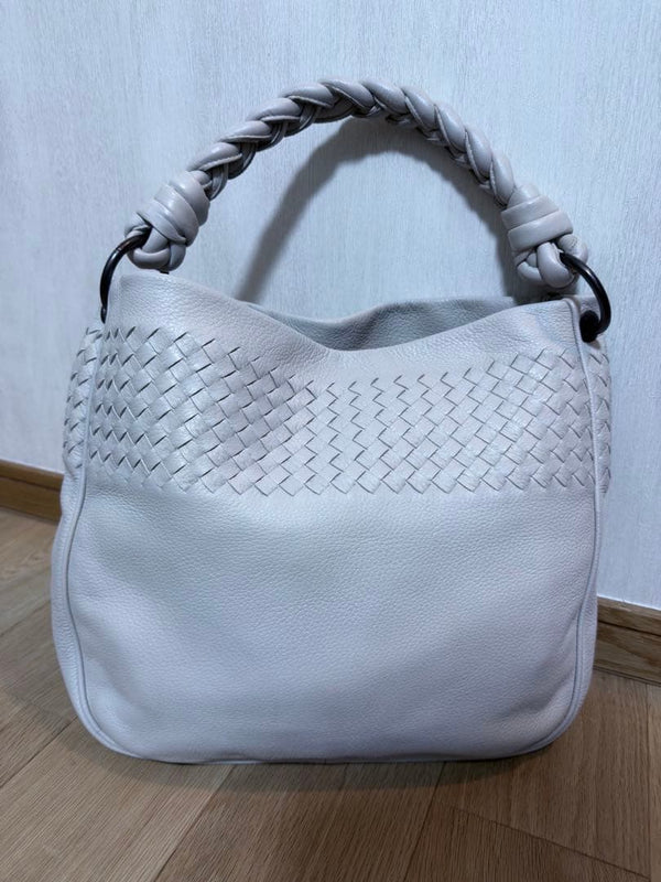 Bottega Veneta Intrecciato Handbag Shoulder Bag Leather Off-white