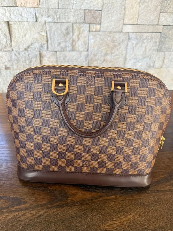 Louis Vuitton Alma Damier Handbag Brown Gold Hardware
