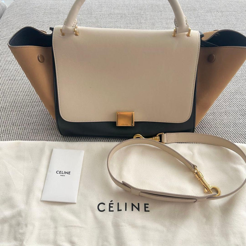 Celine Trapeze Small Handbag Shoulder Bag Suede Leather Brown