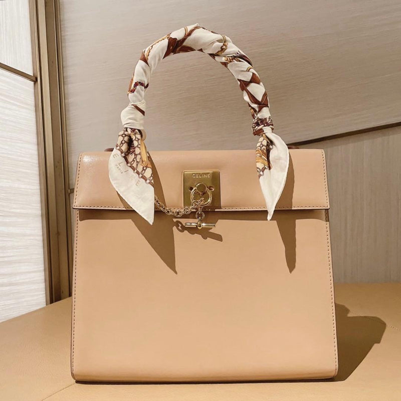 Celine Gancini Toggle Chain Handbag Leather Beige