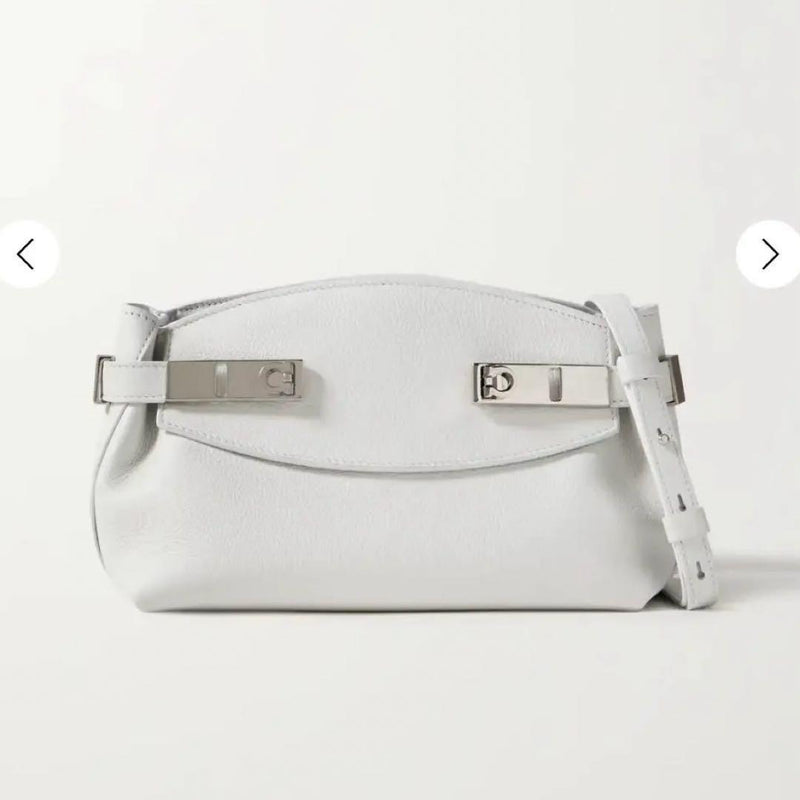 Salvatore Ferragamo Hug Clutch Crossbody Bag Calf Leather White