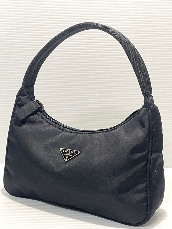 Prada Triangle Logo Plate Nylon Tessuto Mini Handbag Black