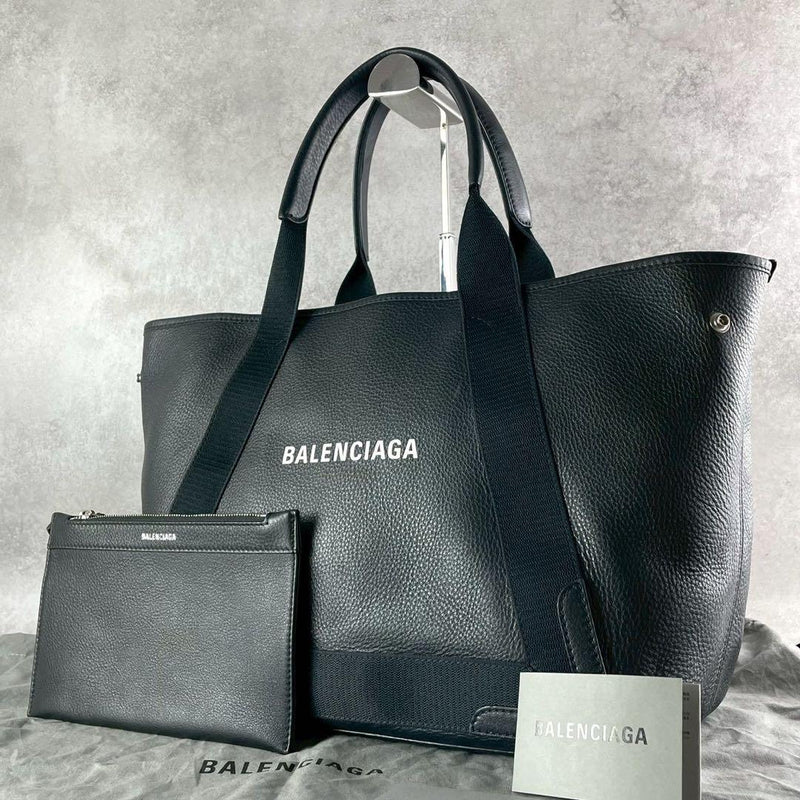 Balenciaga Navy Cabas 581292 Tote Bag Leather Black Handbag Pouch