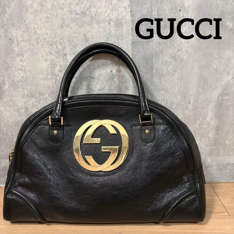 Gucci Interlocking G 131030 Boston Bag Leather Black Gold Hardware