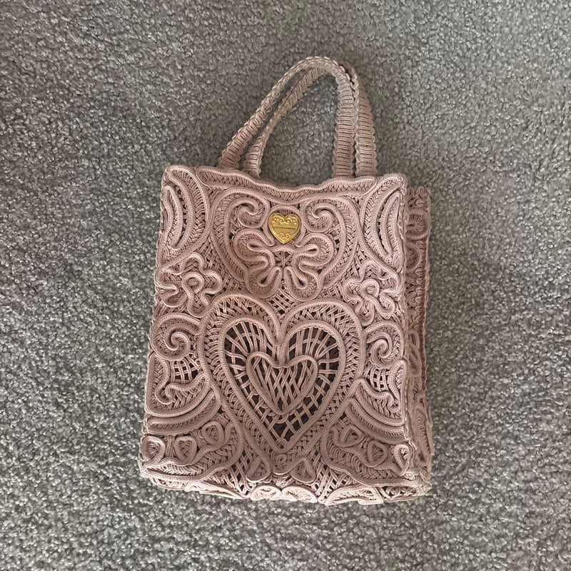 Dolce Gabbana Heart Embroidery Handbag Dusty Pink
