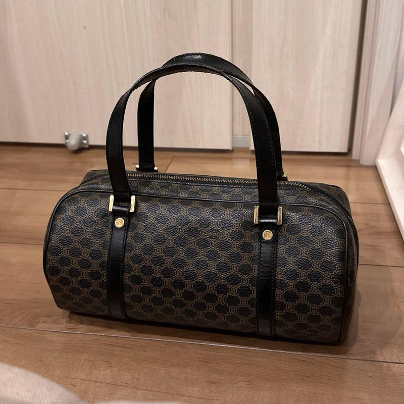 Celine Macadam Mini Boston Bag Handbag Pvc Leather Black Brown