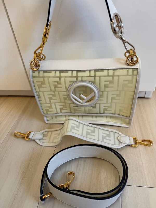 Fendi Kan I F 2-way Shoulder Bag White Leather Pvc