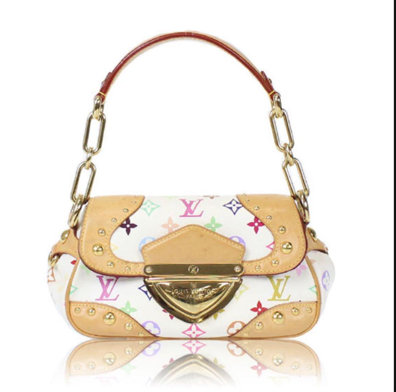 Louis Vuitton Marilyn Handbag Monogram White Canvas Leather Gold Hardware
