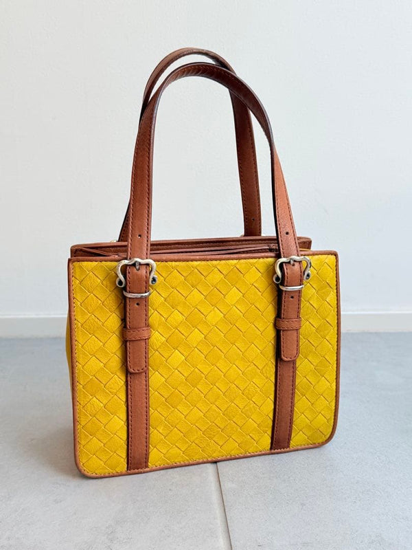 Bottega Veneta Intrecciato Tote Bag Leather Yellow Brown