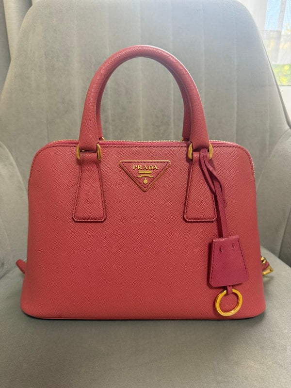 Prada Saffiano Leather Handbag Shoulder Bag Pink Gold Hardware