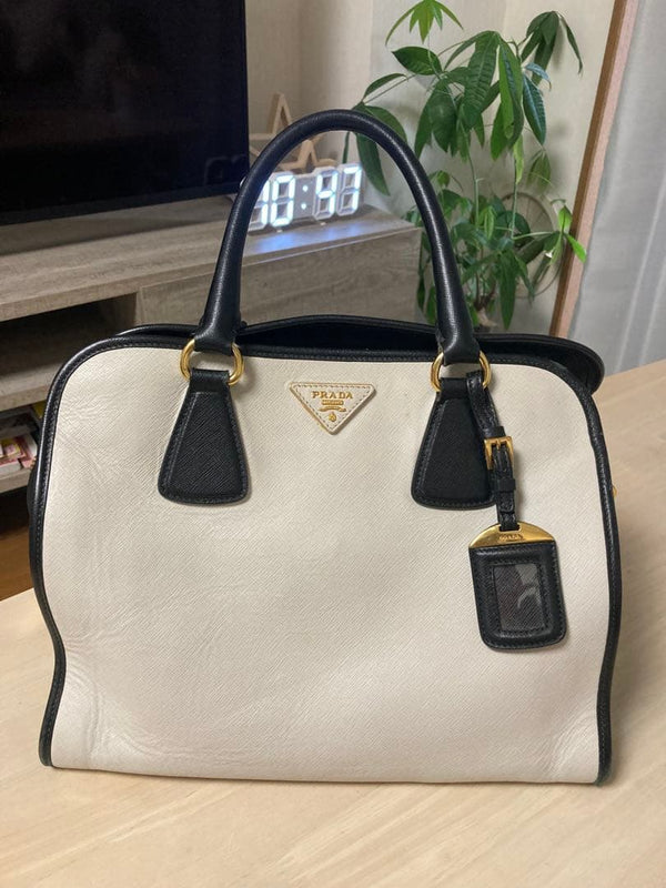 Prada Saffiano Leather Bicolor Handbag White Black