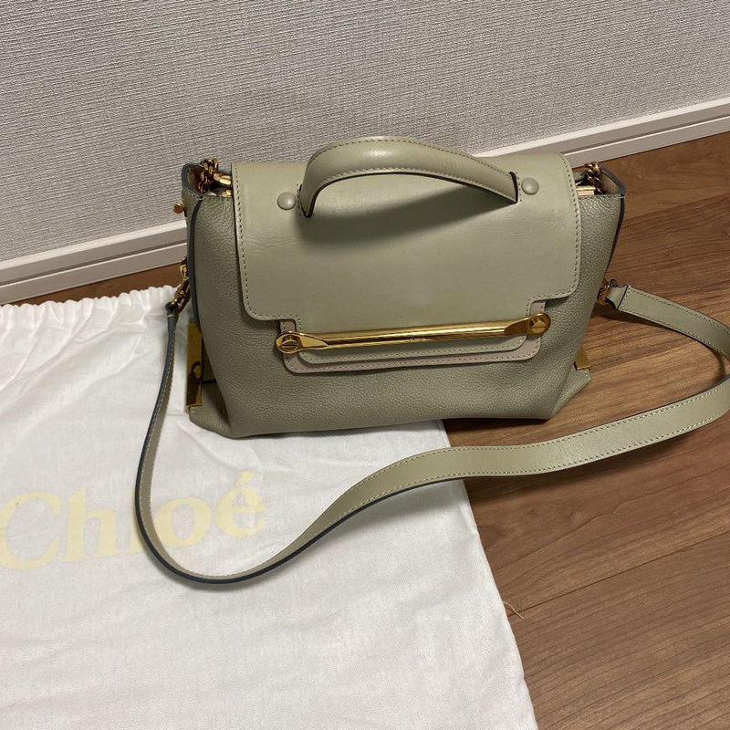Chloe 2-Way Handbag Shoulder Bag Crossbody Leather Greige