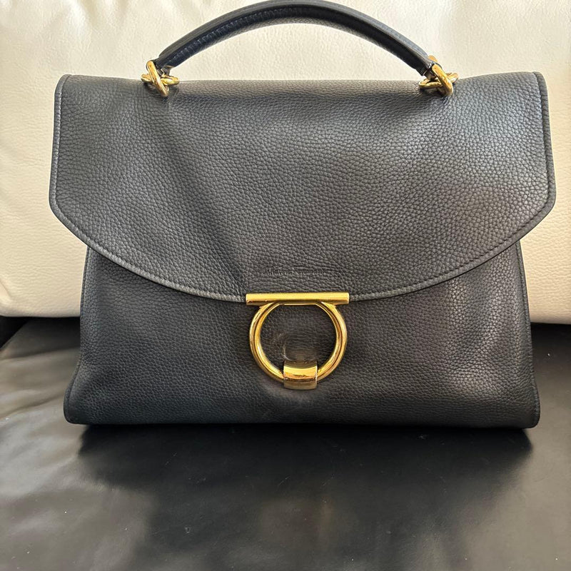 Salvatore Ferragamo Margot 2-way Handbag Shoulder Bag Leather Navy