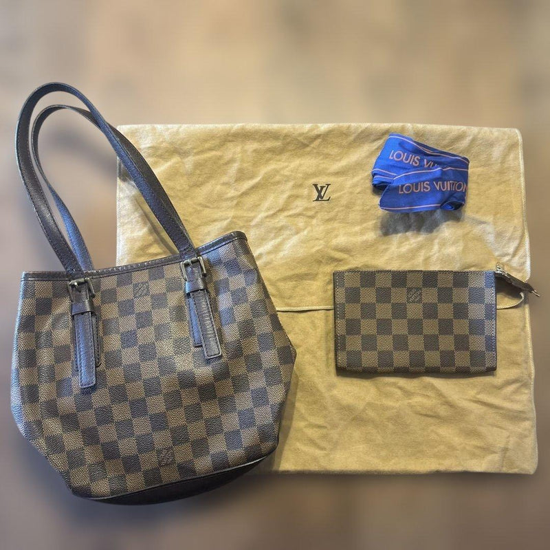 Louis Vuitton Damier Ebene Mare Shoulder Bag Canvas Leather Pouch