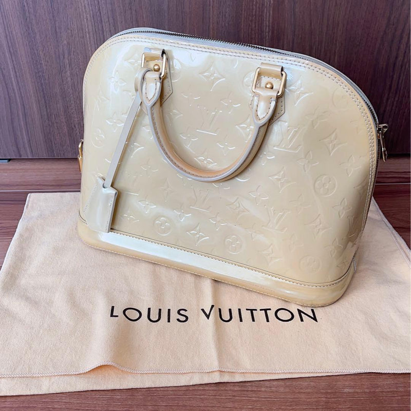 Louis Vuitton Monogram Alma Handbag Vernis Beige Leather