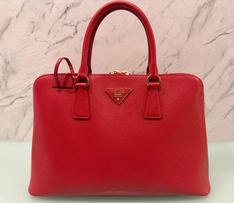 Prada Saffiano Lux Leather Handbag Tote Red