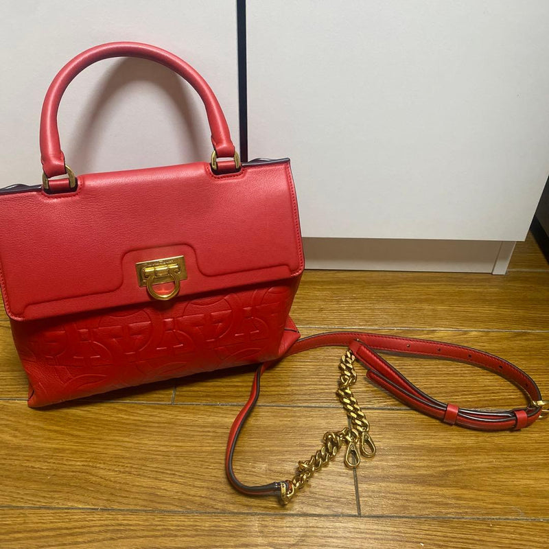 Salvatore Ferragamo Gancini Hand Shoulder Bag Black Leather