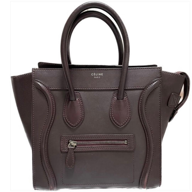 Celine Luggage Mini Shopper Handbag Bordeaux Leather Silver Hardware