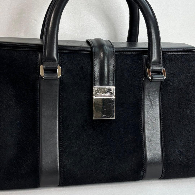 Tiffany Co. Handbag Hair Calf Leather Black Tiffany Blue Silver Hardware