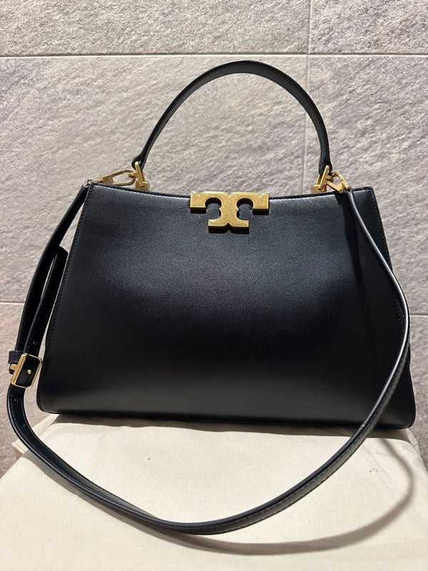 Tory Burch Eleanor Satchel Shoulder Bag Black Leather Gold Hardware