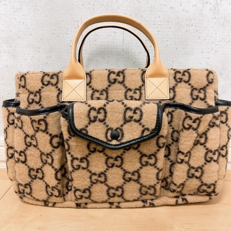Gucci Childrens Gg Wool Tote Bag 628159 Beige Ebony Leather