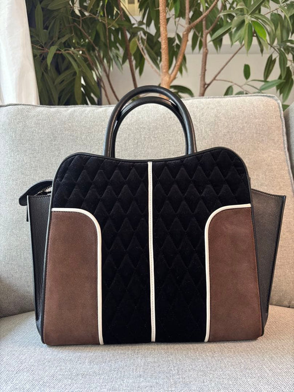 Tods Sella Quilted Handbag Black Brown Leather