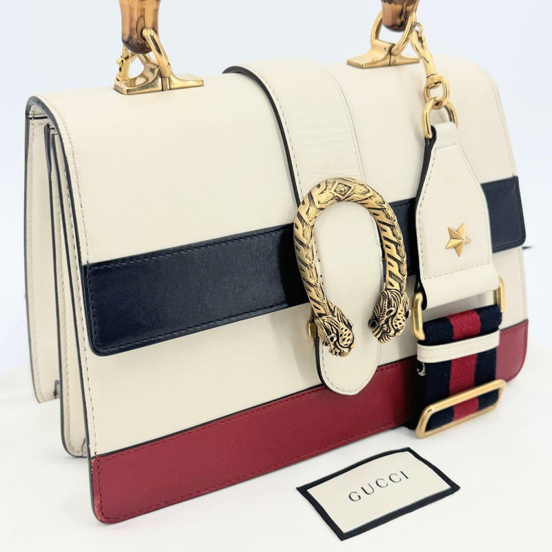 Gucci Dionysus Bamboo 2-Way Handbag Shoulder Bag Turquoise Ivory Blue Red