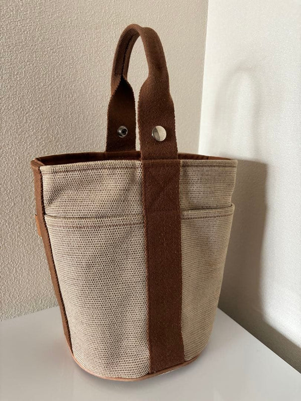 Hermes Saxo Pm Handbag Toile H Canvas Beige Brown