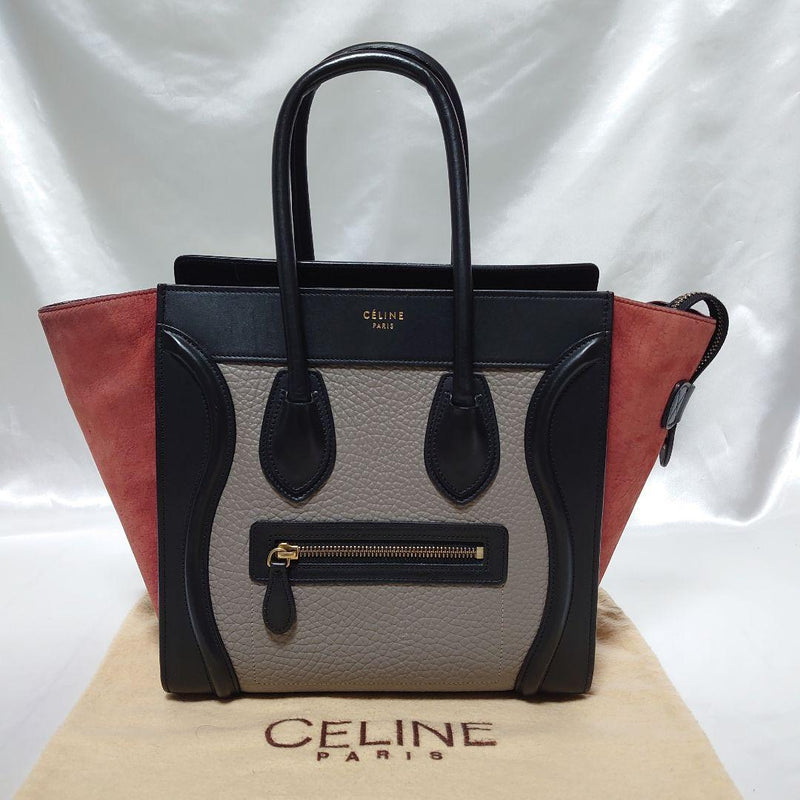 Celine Luggage Micro Shopper Tote Bag Leather Gray Black Red Suede