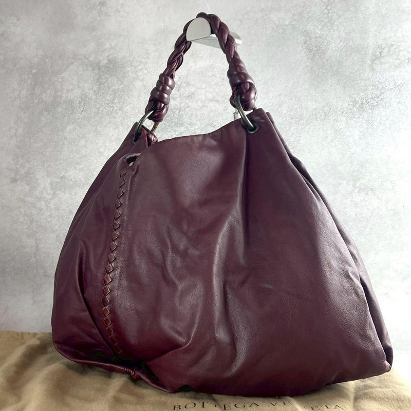Bottega Veneta Cervo One Shoulder Bag Intrecciato Leather Purple Handbag Tote