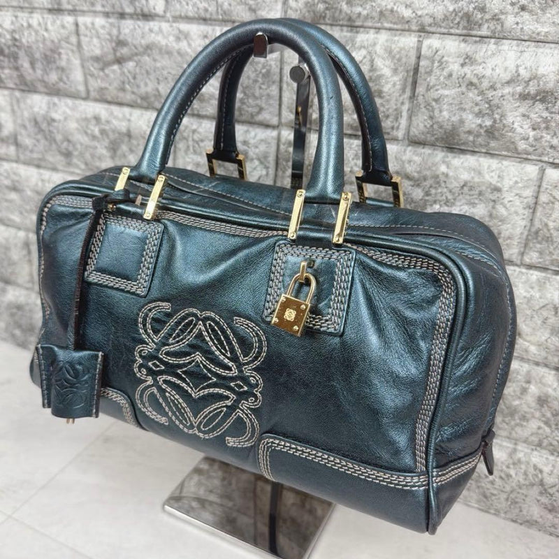 Loewe Amazona 28 Anagram Leather Mini Boston Bag Green Padlock
