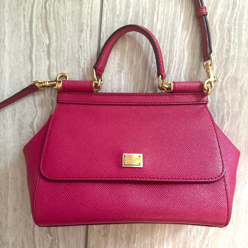 Dolce Gabbana Sicily Mini Shoulder Handbag Pink Leather Gold Hardware