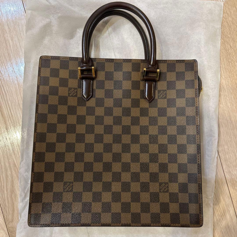 Louis Vuitton Damier Ebene Tote Bag Handbag Canvas Leather Brown