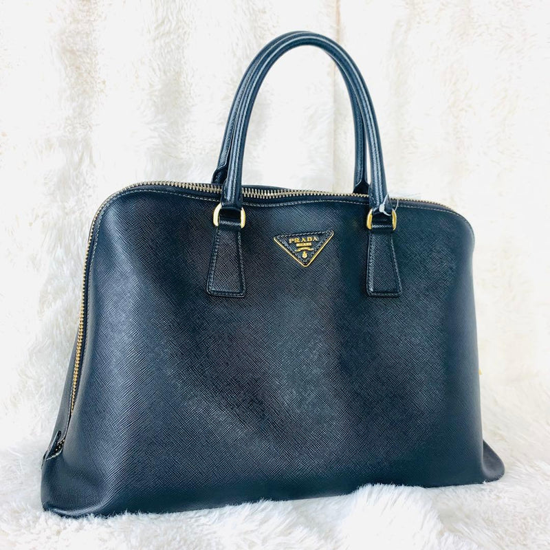 Prada Galleria Saffiano Handbag Leather Crochette Black