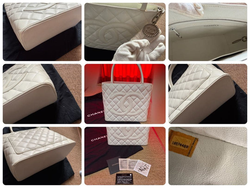 Chanel Reissue Tote Bag Caviar Skin White Leather Silver Hardware