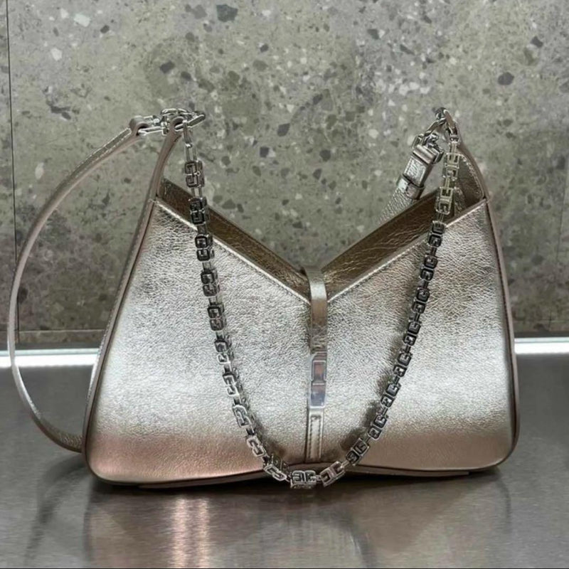 Givenchy Cut-out Chain Shoulder Bag Calfskin Dusty Gold Silver Hardware