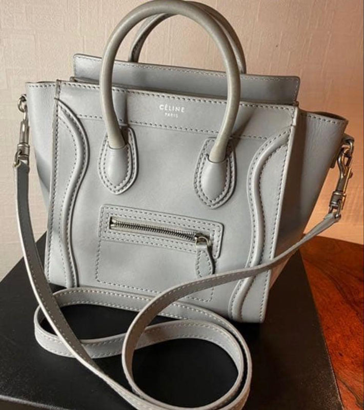 Celine Mini Tote Bag Gray Leather Shoulder Bag