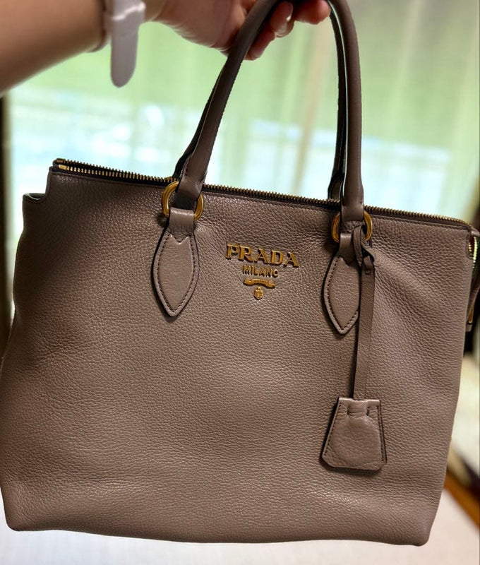 Prada Handbag Shoulder Bag Tote Leather Gray