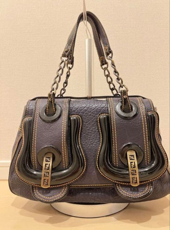 Fendi Handbag Shoulder Bag Leather Dark Gray