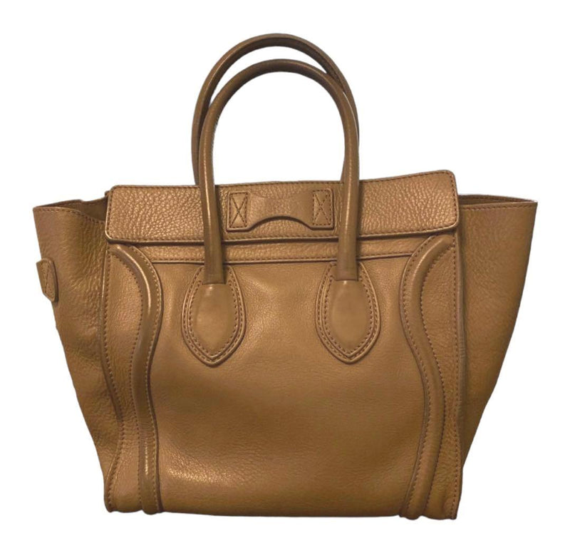 Celine Luggage Micro Handbag Tote Greige Beige Leather