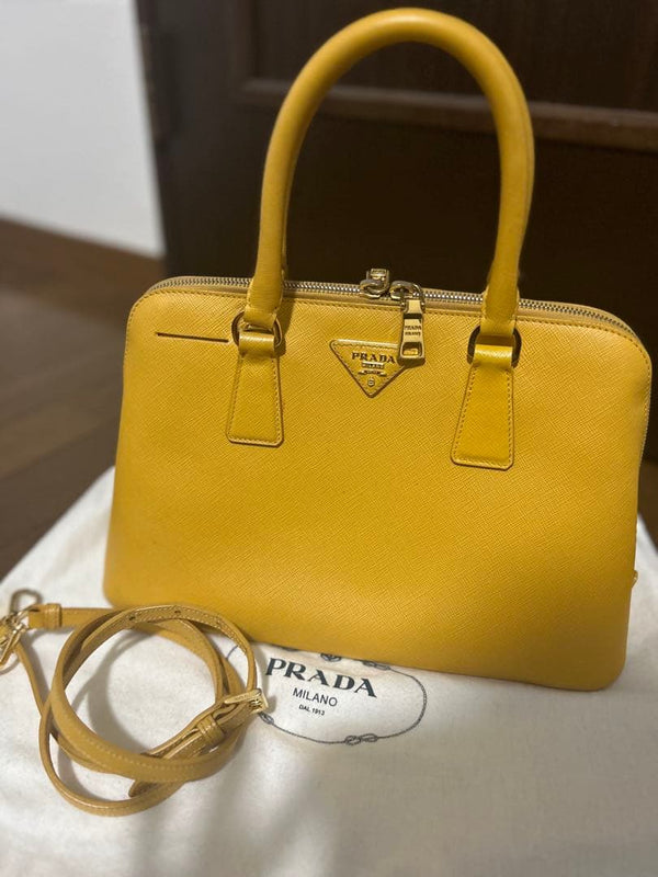 Prada Saffiano Handbag Shoulder Bag Saffiano Leather Mimosa Yellow
