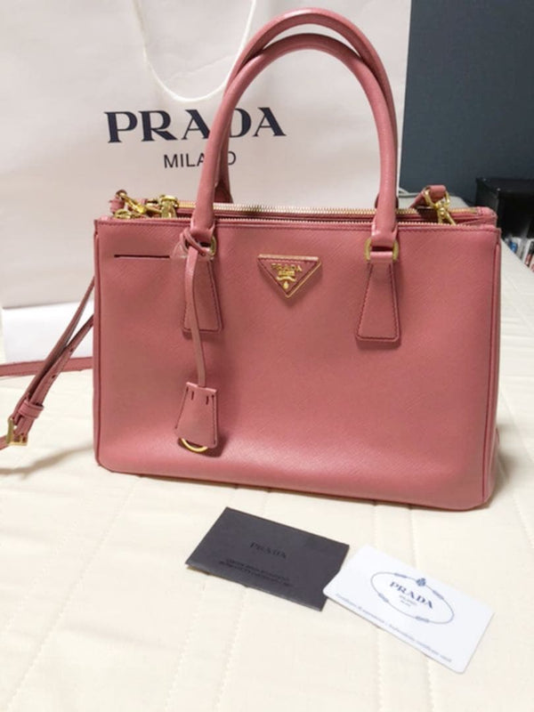 Prada Galleria Handbag Shoulder Bag Saffiano Leather Pink