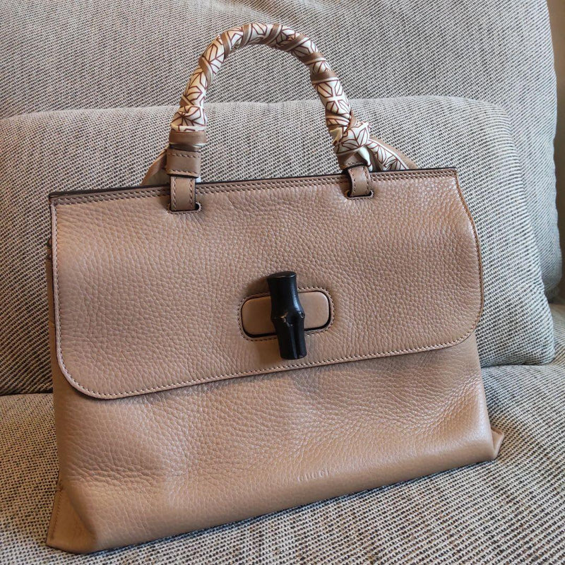 Gucci Bamboo Daily 2-Way Shoulder Bag Handbag Leather Beige