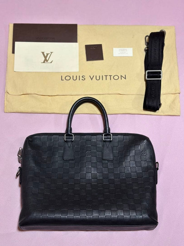 Louis Vuitton Damier Handbag Shoulder Bag Black Leather Double Handle Strap
