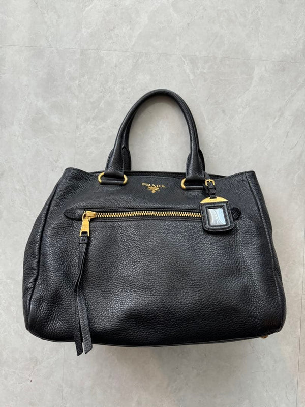 Prada Handbag Shoulder Bag Leather Black Gold Hardware