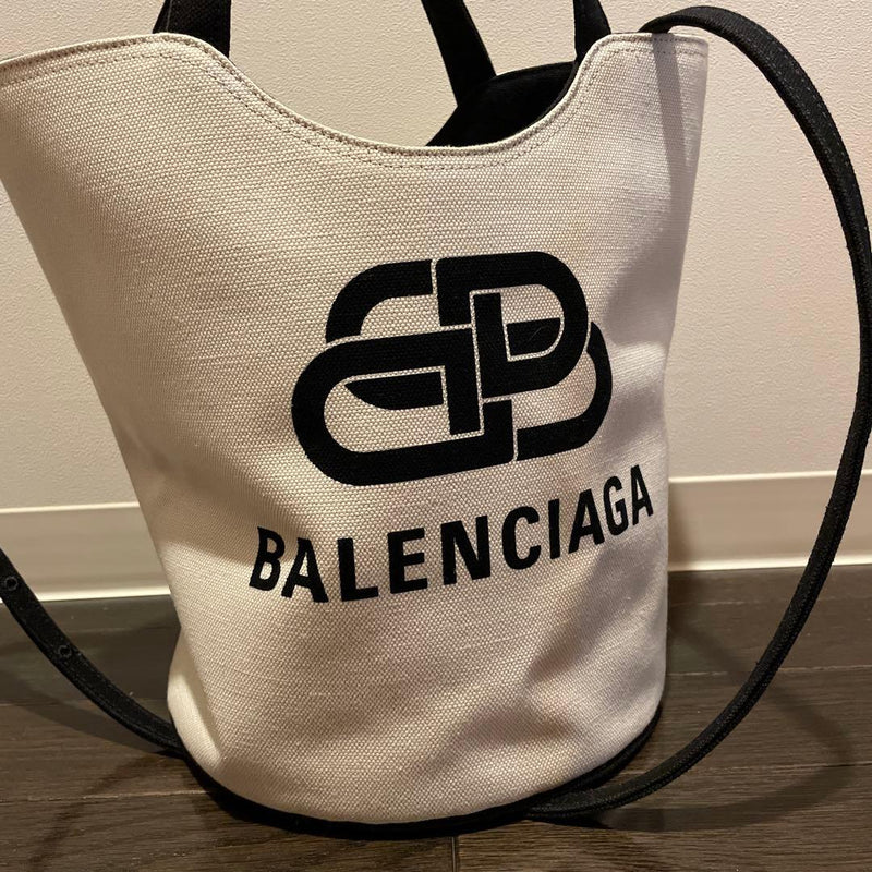 Balenciaga Logo Bucket Tote Bag Canvas Shoulder Handbag