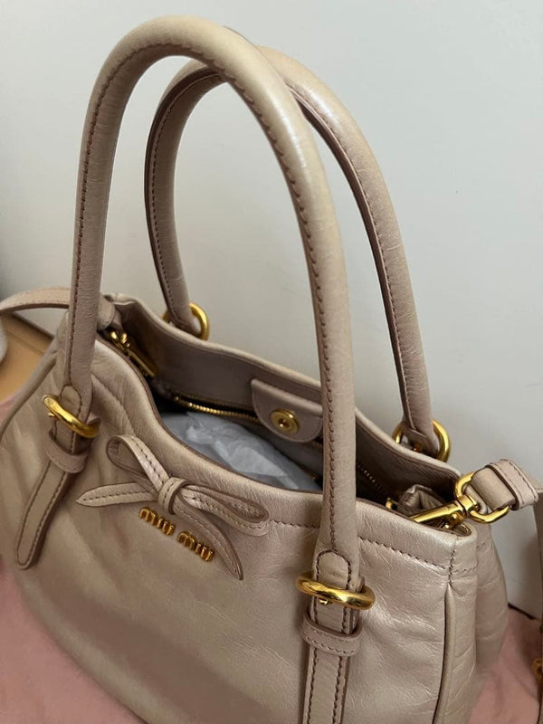 Miu Miu Handbag Shoulder Bag Tote Pink Beige Leather