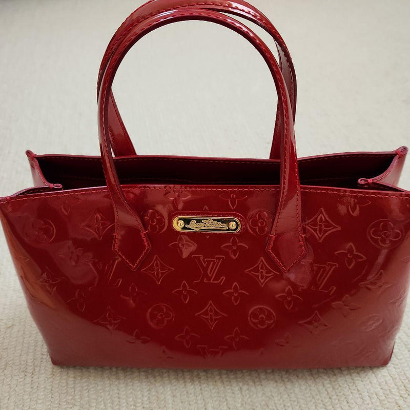 Louis Vuitton Wilshire Pm Handbag Monogram Vernis Pomme Damour Red